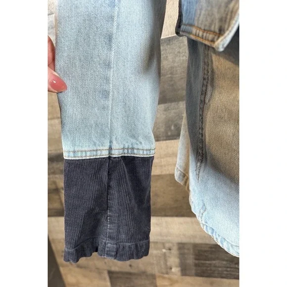 Free People Seamed Structured Military Blue Denim Jacket Women's Size Medium - Picture 5 of 10